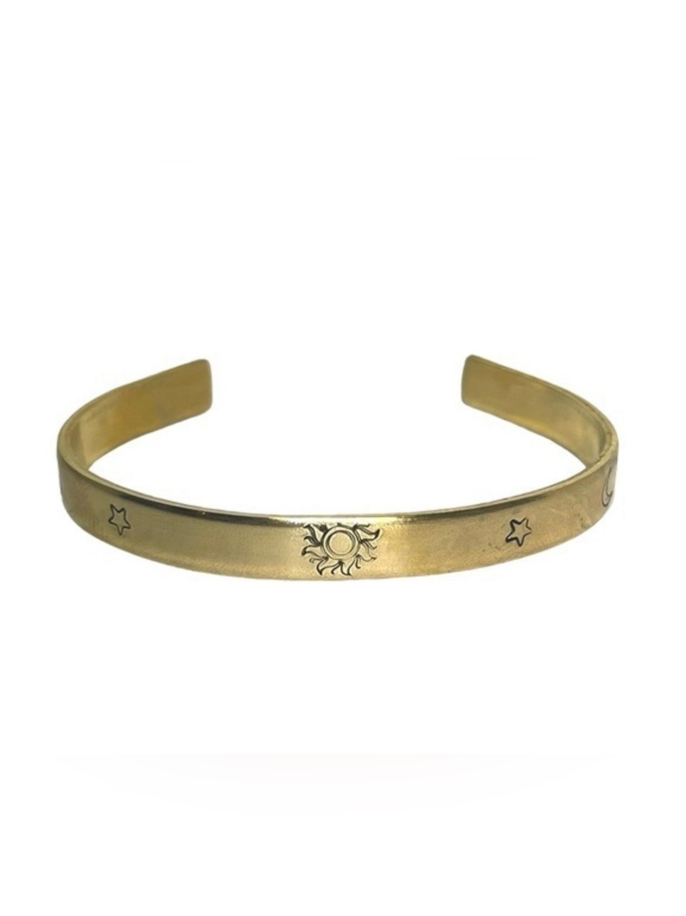 Handmade stamped celestial adjustable stackable‎ gold tone brass cuff bracelet